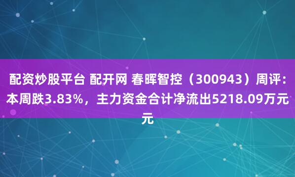 配资炒股平台 配开网 春晖智控（300943）周评：本周跌3.83%，主力资金合计净流出5218.09万元